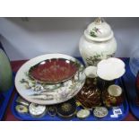 Crown Devon 'Rouge Royale' Vase, Carlton Ware ''Rouge Royale' vase, Japanese plate, trinket boxes