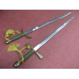 Two Dress Swords, each 'A.S' to blade, brass hilt, fabric grip 96cm long.