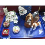 Crown Staffordshire Jar and Cover, Beswick Bassett Hound on a plinth base, Royal Doulton spaniel,