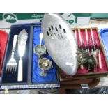 A Gallia (Prod Christofle) Dish, of Modernist style, cased/boxed fish knives and forks, fish