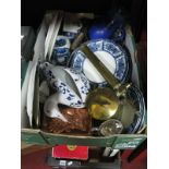 Brass Pump, XIX Century blue and white plates, Ringtons mug:- One Box