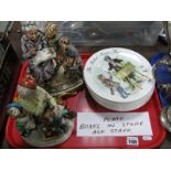 Capodimonte Style Figure Group of Grandma and Children, nine Wedgwood cabinet plates, The Street