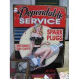 'Dependable Service Spark Plugs' metal wall sign 70 x 50cm.