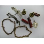 Two Gent's Expanding Arm Bands, part watch chain with swivel style clasp, two brass seals, a