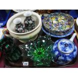 Henry Alcock Blue and White Tea Pot and Stand, Spode & Tams bowls, chamber pot, Czech glass