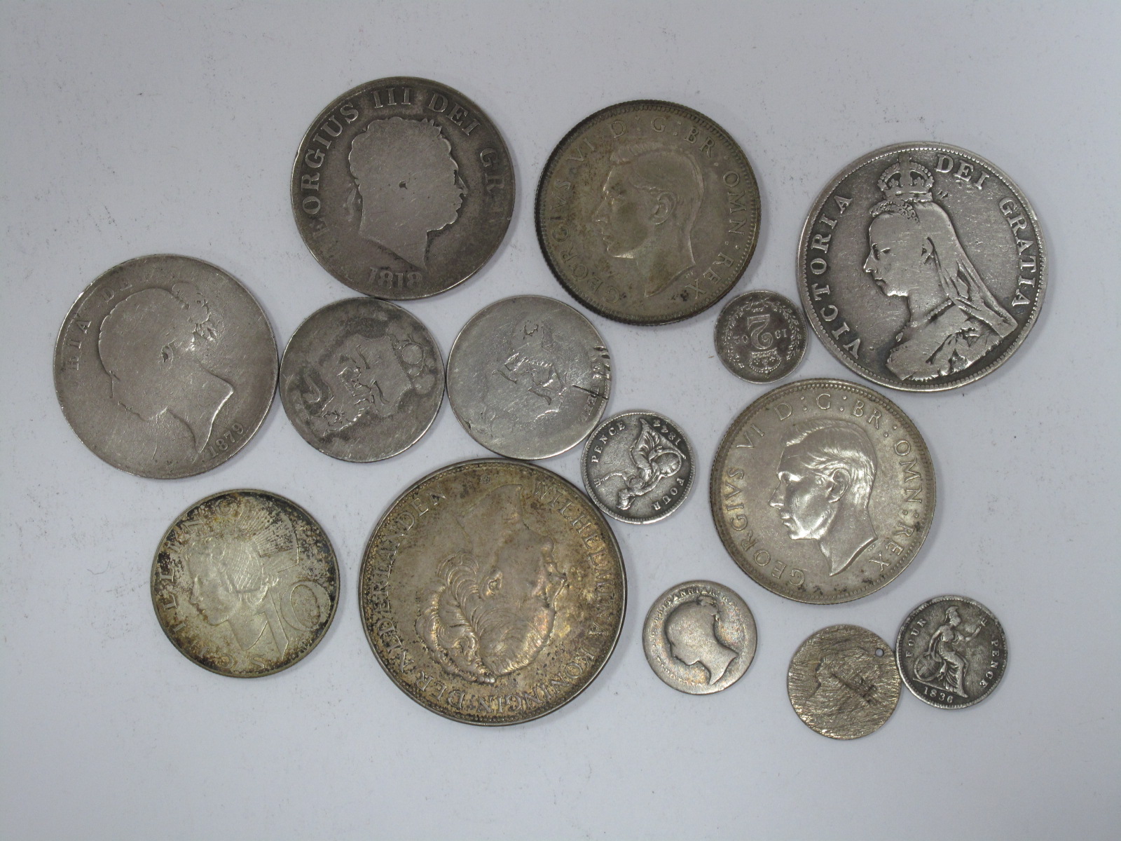 A Quantity of Silver Coins- Including G.B. Queen Victoria double florin 1889 (polished) , Queen