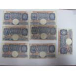 Seven Bank of England One Pound Banknotes, all Chief Cashier K.O. Peppiatt, C32D 128538, E16D