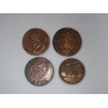 Four Copper Tokens Including Sheffield and Rotherham Railway Opened October 31, 1838- Rev: Omnibus