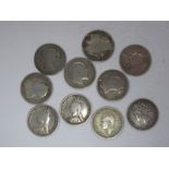 Ten Great Britain Silver Threepence Coins- Including higher grade George IV threepence, 1827.