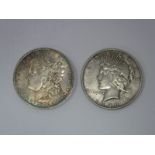 Two United States Silver One Dollar Coins, 1882 'O', 1923.