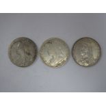 Three Queen Victorian Silver Crowns, 1889 (JH), 1899 (VH), 1900 (VH), coins are from circulation and