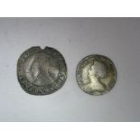 Elizabeth I Sixpence 1579, clipped with other faults, Queen Anne sixpence 1711, (poor).