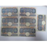 Seven Bank of England One Pound Banknotes, all Chief Cashier K.O. Peppiatt, A65D 531549, L92D