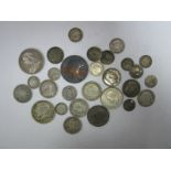 An Interesting Collection of Predominantly Silver Coins Including Mark 1875, George III sixpence