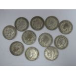 Eleven George V Half Crowns, dates noted include 1915, 1923, all from circulation.