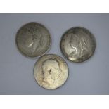 Three Great Britain Silver Crowns, George III (date illegible) George IV, 1822 (lack of detail to