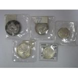 Five German Pre-WWII Coins, including Drei Mark 1913, Drei Mark 1910, five Deutches Reich Mark