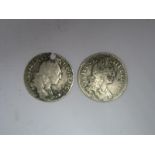 Two Silver Sixpences, William III, 1697, one drilled, in poor condition.