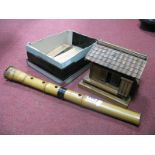 Shakuhachi Bamboo Flute, two sectional 48.5cm long, signed; together with a small model house,