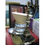 A Gilded Table Lamp, (untested: sold for parts only) pair of blue and white tureens and matching