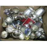 Assorted Plated Mugs and Goblets, twin handled trophy cup "The Butlin Cup", boxed goblets, etc:- One