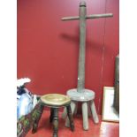 A Vintage Wooden Posher, and a Victorian mahogany four legged stool.