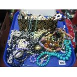 A Selection of Costume Jewellery, bead necklaces, bracelets etc, including box:- One Tray