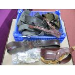 A Quantity of Military Leather Belts, Webbed Belts, Pouches, Buckles, including Browning 9mm leather
