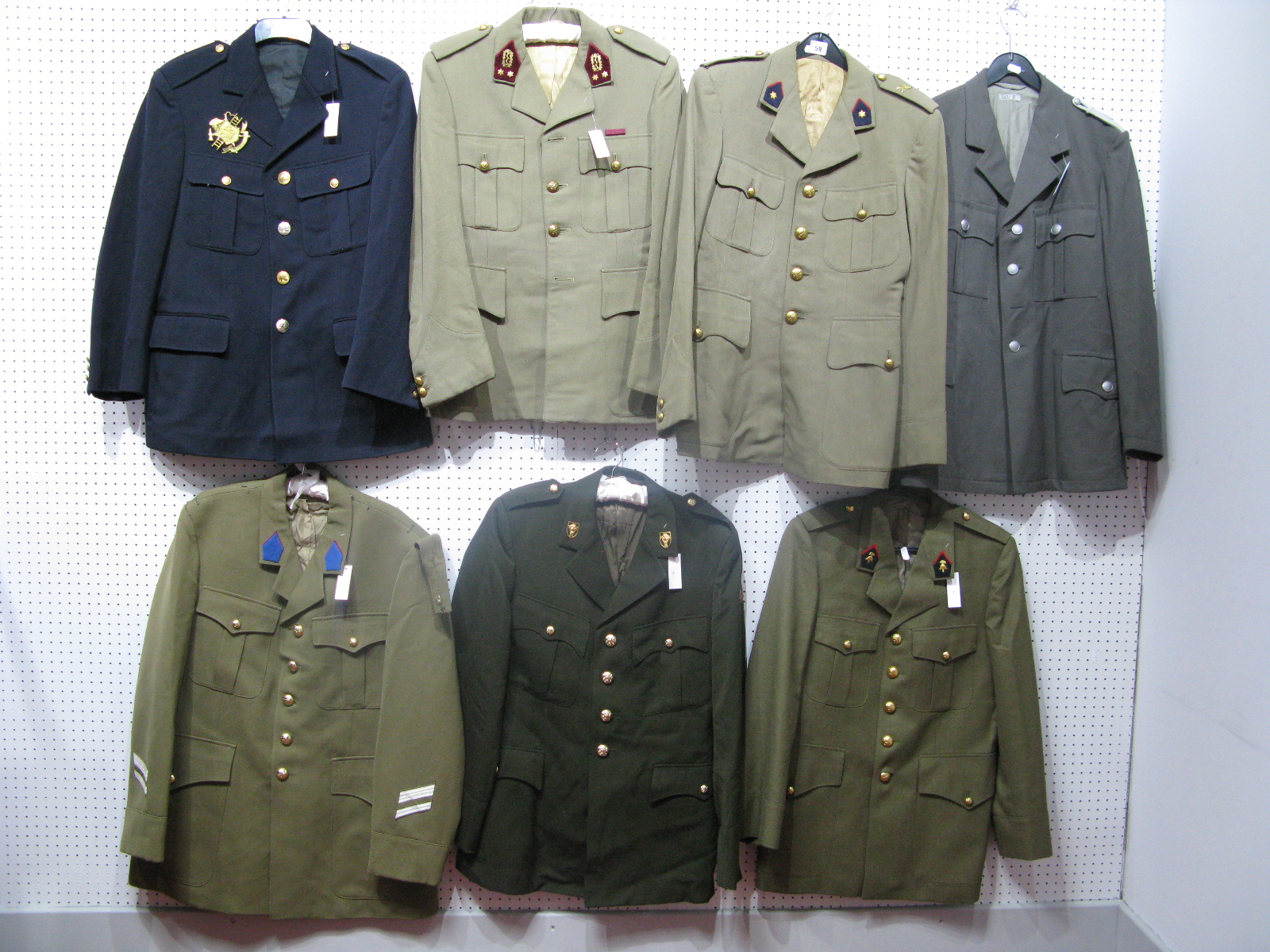 Seven Post War Continental Military Tunics, Dutch and French noted.