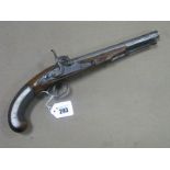 A Mid XIX Century Percussion Pistol by Collis?, checkered grip, safety catch, Dolphin trigger, proof