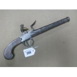 An XVIII Century Flintlock Pistol by Waters of London, plain grip to screw off 'Cannon' barrel,