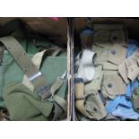 Two Boxes of Mid XX Century and Later Webbed/Canvas Military Items, including rucksacks, belts,