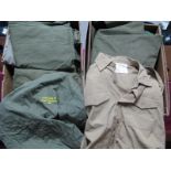 A Quantity of Mid XX Century and Later Military Khaki Clothing Items, including jackets, shirts,
