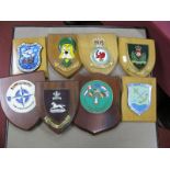 Eight Plaque Mounted Regimental Crests, including Intelligence Corps, Royal Air Force Germany, The