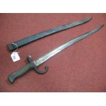 A XIX Century Continental Sabre Bayonet with Brass Grip, plus metal sheath, overall poor.