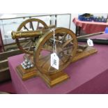 A Scale Model of British Waterloo Period Nine Pounder Artillery Cannon, brass and wood construction,