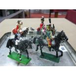 Four Modern Mounted White Metal Military Model Figures, by Britains and other including Household