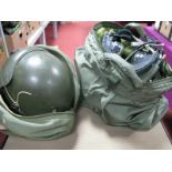 A 1960's American Helicopter Pilots Helmet, with carry bag and a 1970's British MK3 pilots helmet in