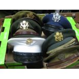 Six Second Half XX Century American Military Peaked Caps All With Badges, including United States
