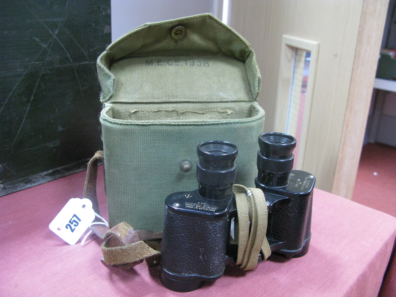 A Pair of British WWII Field Binoculars, by Talylor and Hobson, stamped 0.5.420 M.A/Bino Prism No. 2