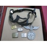 Assorted Modern Reproduction Third Reich Webbing, Belt Buckles, Eagle Plaque.