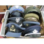 Seven World Military And Civilian Peaked Caps, including Air Cadets, Canada, Eastern European.