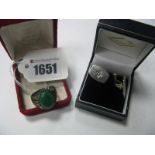 A Pair of Modern Gent's Cufflinks, bearing "2000" feature stamp; a cabochon single stone set gent'