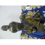 Brass Sailor Door Stop, eagle mascot, brass bell, companion stand, other metalware:- One Tray