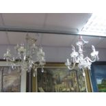 Glass Six Branch Chandeliers with Faceted Lustre Drops, another having five twist glass branches. (