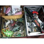 Wii Console and Games, children's plastic space games, swords, plastic dinosaurs etc:- Two Boxes.