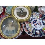 Four Late XIX Century Japanese Imari Plates, together with two prints in gilt frames. (6)