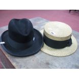 Tress & Co Straw Boater Hat, Circa 1920's For Booth & Mallinson, Huddersfield, 'Clubman' Black