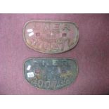 Railway LNER '21 Tons 1948 Darlington' Iron Wall Signs,'300732' and '304472', approximately 28cm