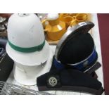 Four Post War Civil Helmets, forage cap including Italian police.